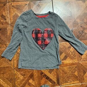 Girls Long Sleeve Buffalo Plaid Heart T-Shirt Gray Cotton‎ Casual Top